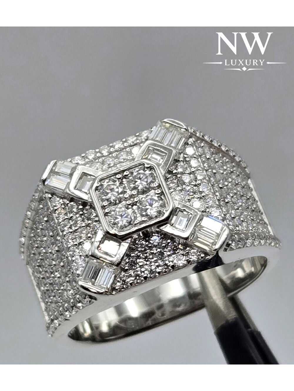 NEW 925 Sterling Silver 3CTW D VVS1 Moissanite Icy Hip Hop Men's Ring